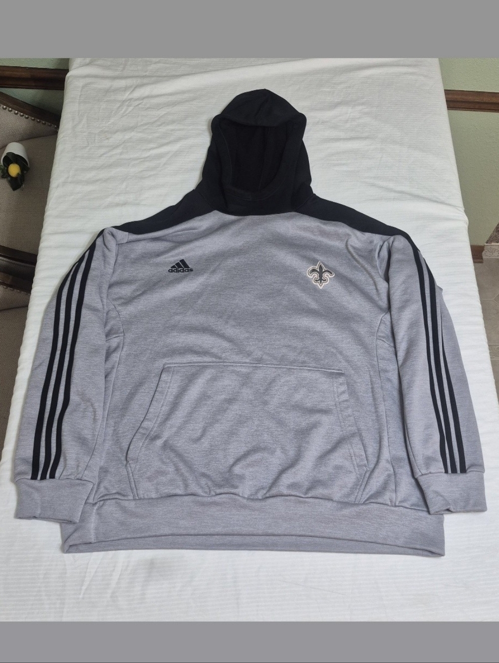 adidas Gray Hoodie with Black Hood & Stripes